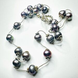 Purple Grey Peacock Pearls & Sterling Silver Necklace - 16” Sunwest Jewelry Co